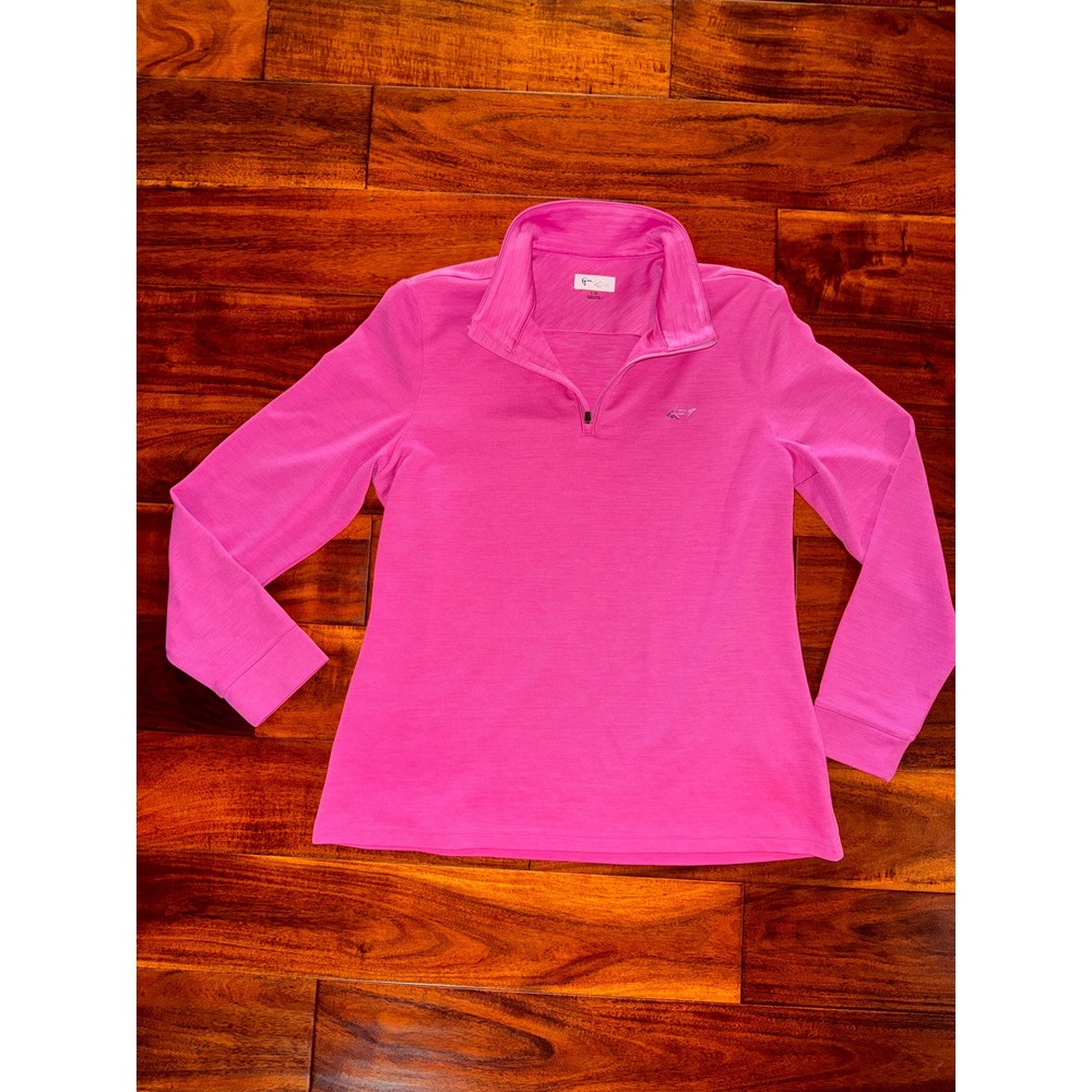 Greg Norman 1/4 Zip Pullover Women Large Pink Excellent Ribbed Golf Sport Top